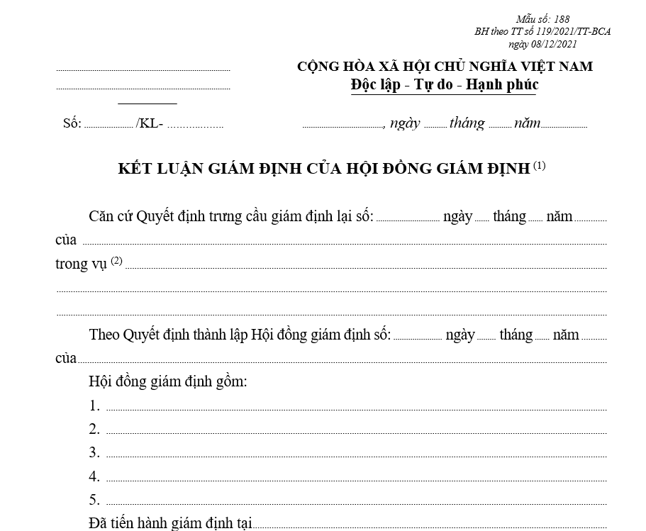 Mẫu kết luận giám định của Hội đồng giám định Mẫu kết luận giám định của Hội đồng giám định