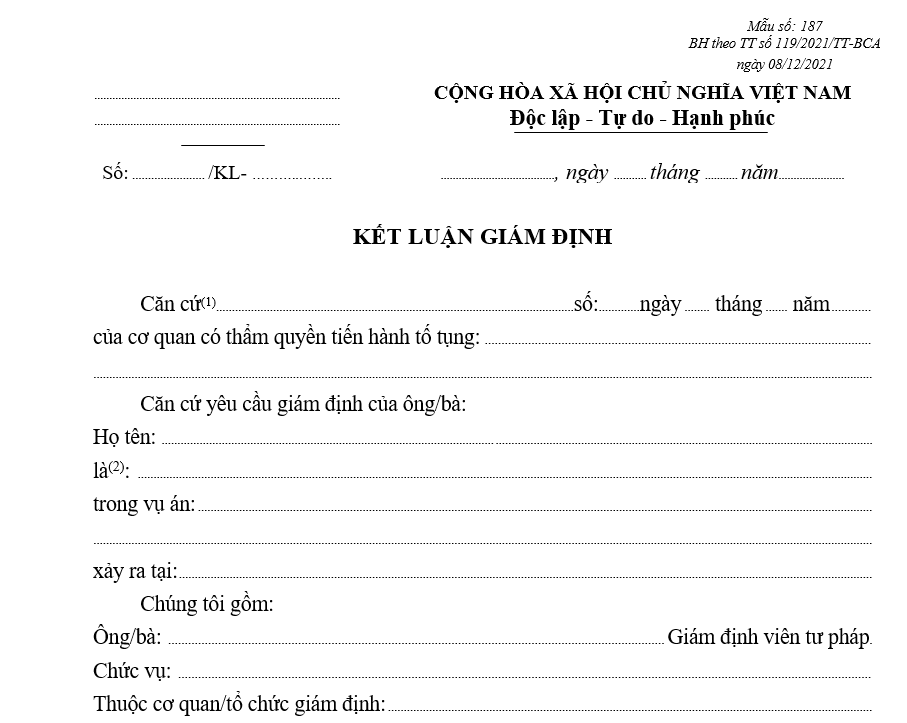 Mẫu kết luận giám định Mẫu kết luận giám định