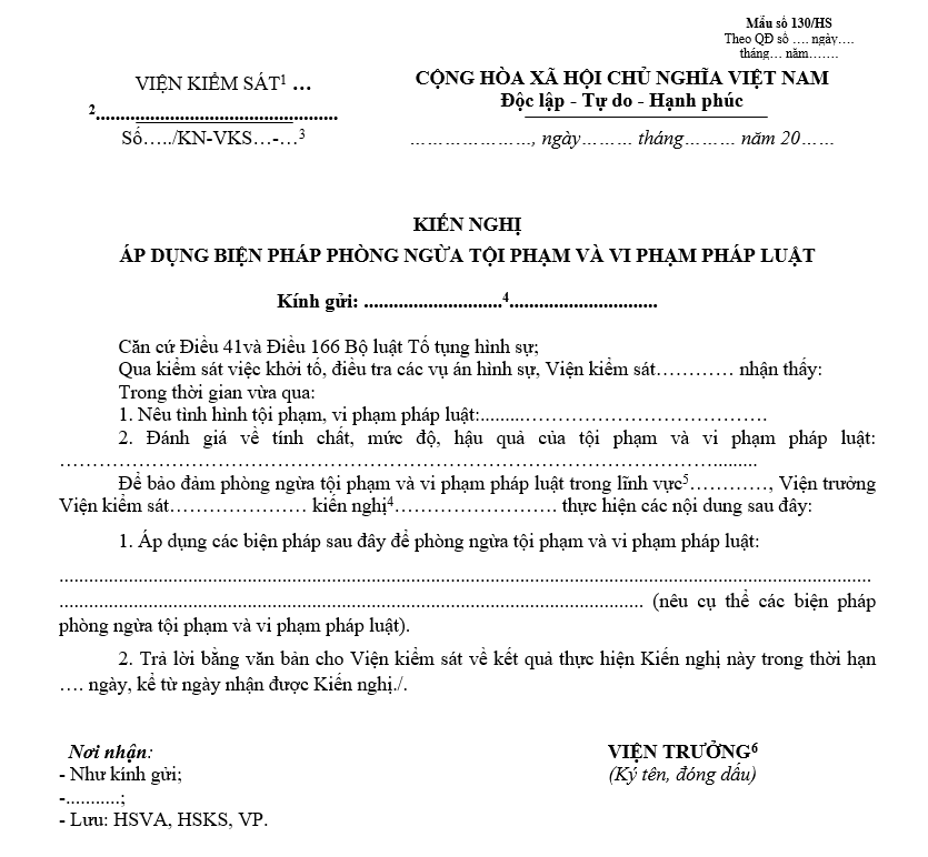 Mẫu kiến nghị áp dụng biện pháp phòng ngừa tội phạm và vi phạm pháp luật Mẫu kiến nghị áp dụng biện pháp phòng ngừa tội phạm và vi phạm pháp luật