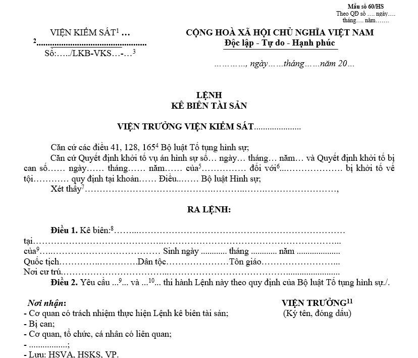 Mẫu lệnh kê biên tài sản Mẫu lệnh kê biên tài sản