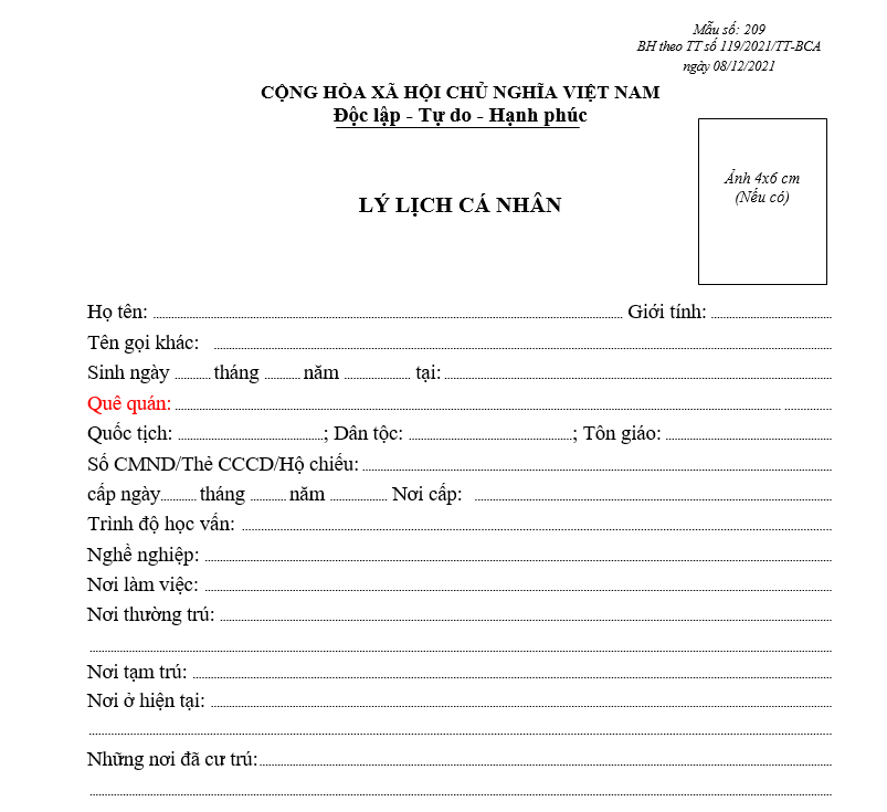 Mẫu lý lịch cá nhân Mẫu lý lịch cá nhân