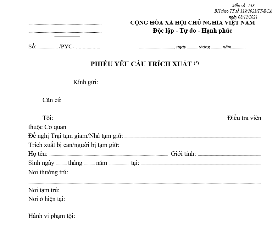 Mẫu phiếu yêu cầu trích xuất Mẫu phiếu yêu cầu trích xuất