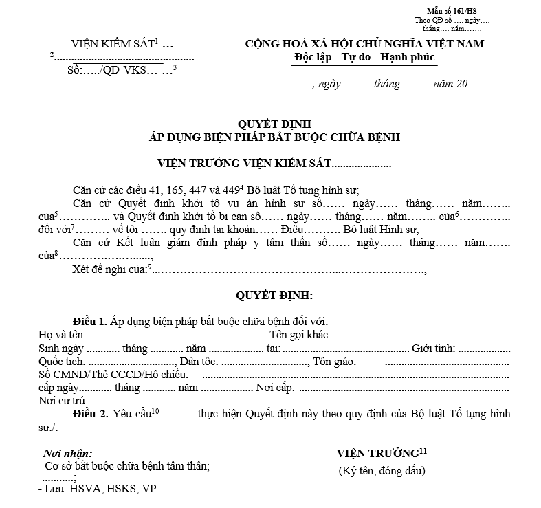 Mẫu quyết định áp dụng biện pháp bắt buộc chữa bệnh Mẫu quyết định áp dụng biện pháp bắt buộc chữa bệnh