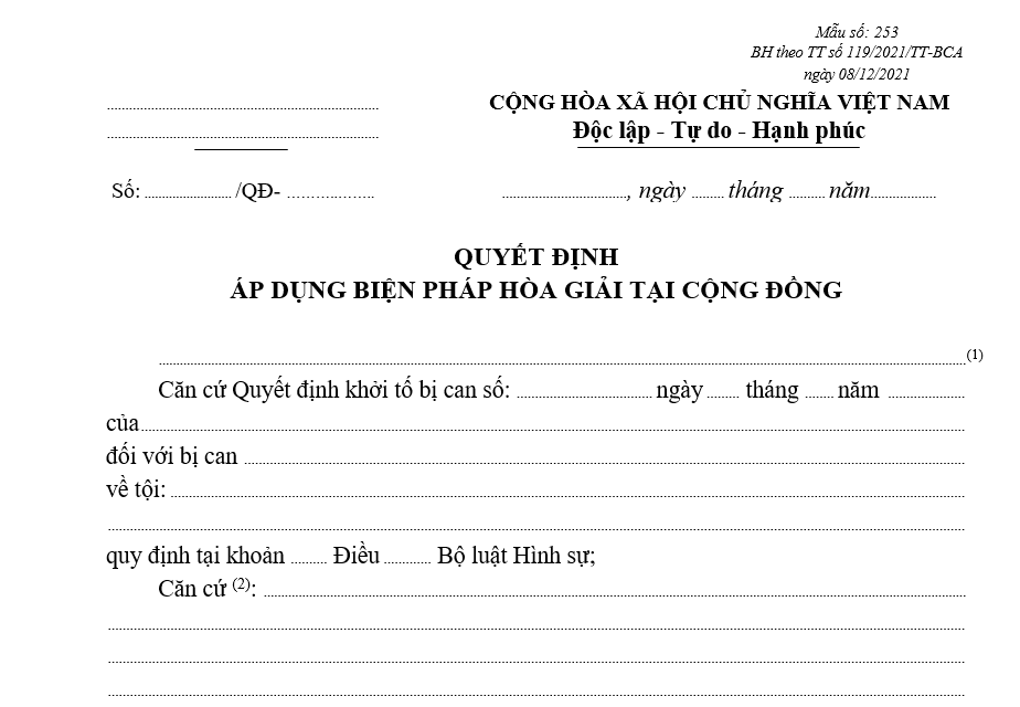 Mẫu quyết định áp dụng biện pháp hòa giải tại cộng đồng Mẫu quyết định áp dụng biện pháp hòa giải tại cộng đồng