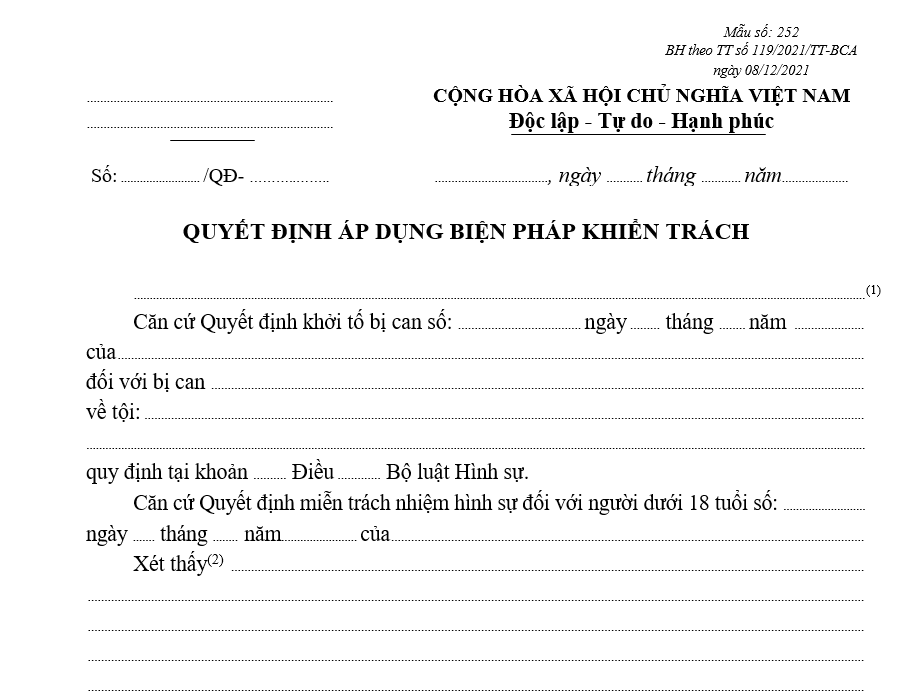 Mẫu quyết định áp dụng biện pháp khiển trách Mẫu quyết định áp dụng biện pháp khiển trách