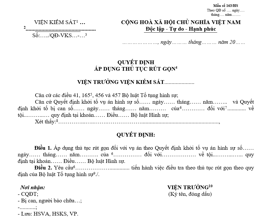 Mẫu quyết định áp dụng thủ tục rút gọn Mẫu quyết định áp dụng thủ tục rút gọn