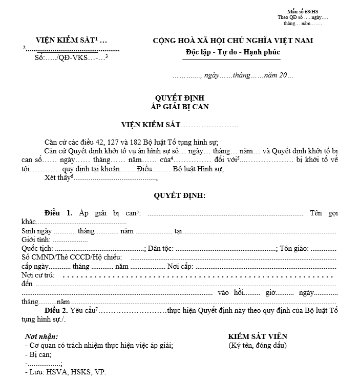 Mẫu quyết định áp giải bị can Mẫu quyết định áp giải bị can