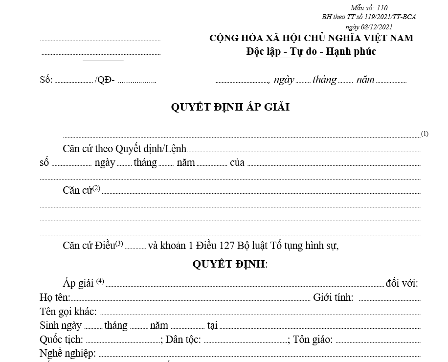 Mẫu quyết định áp giải Mẫu quyết định áp giải