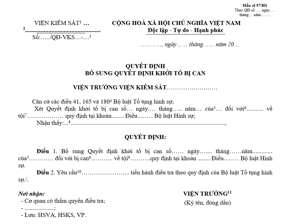 Mẫu quyết định bổ sung quyết định khởi tố bị can Mẫu quyết định bổ sung quyết định khởi tố bị can