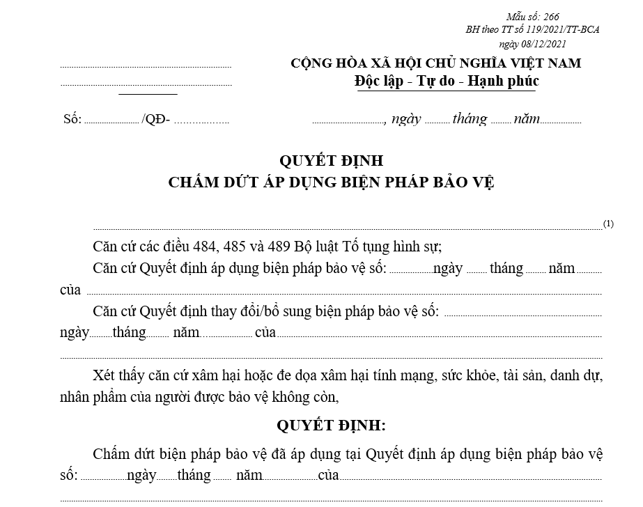 Mẫu quyết định chấm dứt áp dụng biện pháp bảo vệ Mẫu quyết định chấm dứt áp dụng biện pháp bảo vệ