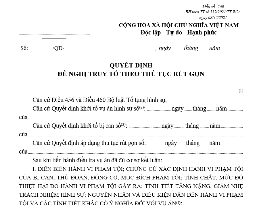 Mẫu quyết định đề nghị truy tố theo thủ tục rút gọn Mẫu quyết định đề nghị truy tố theo thủ tục rút gọn