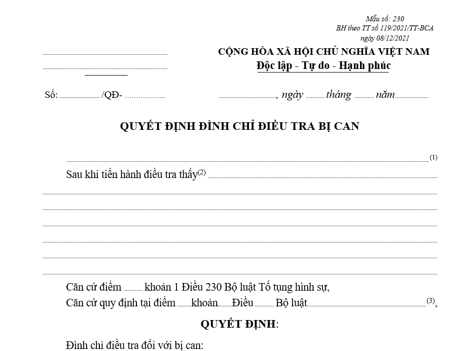 Mẫu quyết định đình chỉ điều tra bị can Mẫu quyết định đình chỉ điều tra bị can