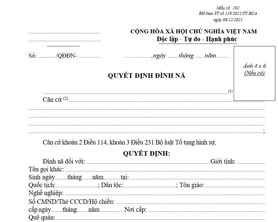 Mẫu quyết định đình nã Mẫu quyết định đình nã