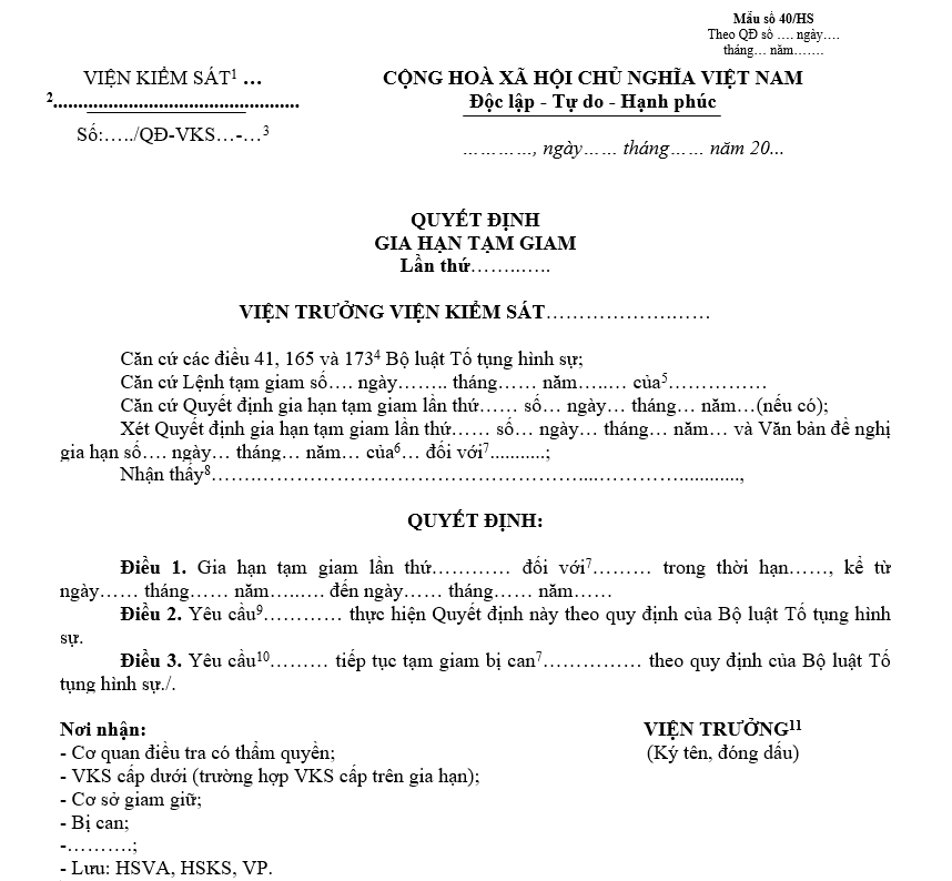 Mẫu quyết định gia hạn tạm giam Mẫu quyết định gia hạn tạm giam
