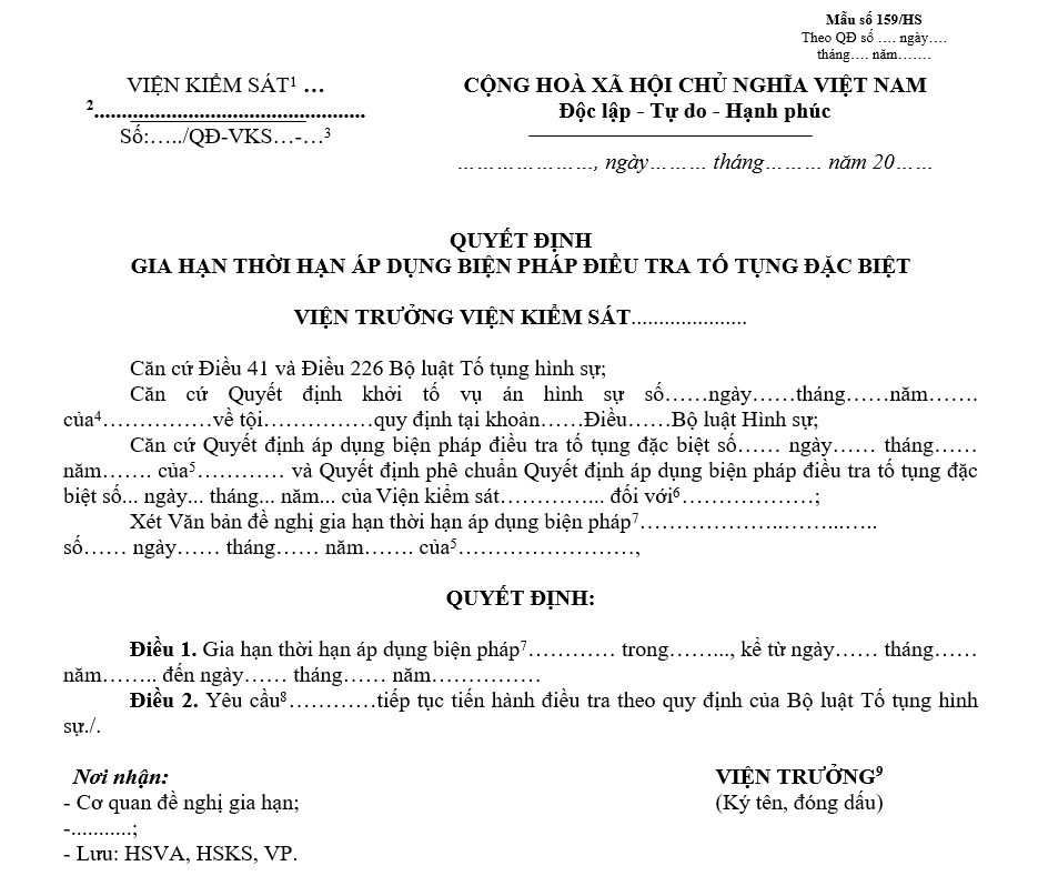 Mẫu quyết định gia hạn thời hạn áp dụng biện pháp điều tra tố tụng đặc biệt Mẫu quyết định gia hạn thời hạn áp dụng biện pháp điều tra tố tụng đặc biệt