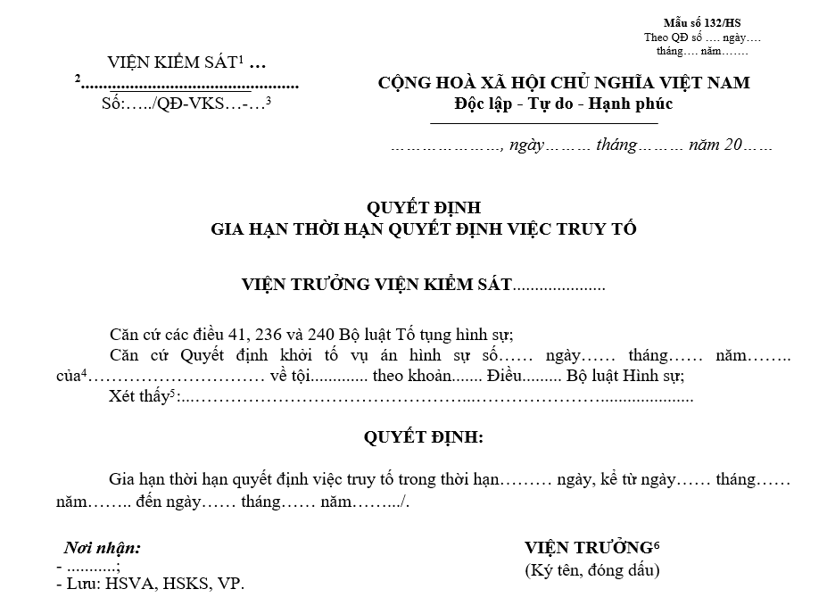 Mẫu quyết định gia hạn thời hạn quyết định việc truy tố Mẫu quyết định gia hạn thời hạn quyết định việc truy tố
