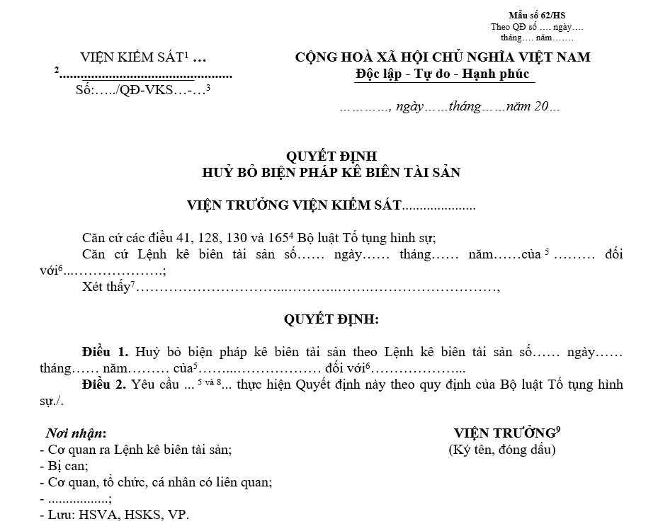 Mẫu quyết định hủy bỏ biện pháp kê biên tài sản Mẫu quyết định hủy bỏ biện pháp kê biên tài sản
