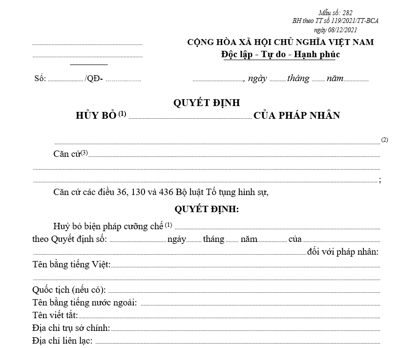 Mẫu quyết định hủy bỏ biện pháp kê biên tài sản, phong tỏa tài khoản của pháp nhân Mẫu quyết định hủy bỏ biện pháp kê biên tài sản, phong tỏa tài khoản của pháp nhân