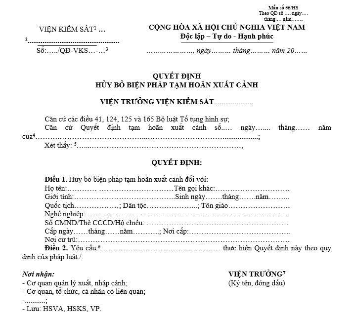 Mẫu quyết định hủy bỏ biện pháp tạm hoãn xuất cảnh Mẫu quyết định hủy bỏ biện pháp tạm hoãn xuất cảnh