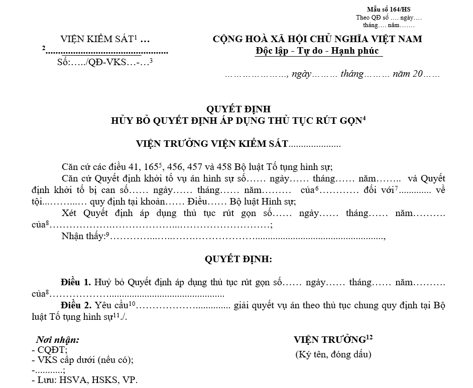 Mẫu quyết định hủy bỏ quyết định áp dụng thủ tục rút gọn Mẫu quyết định hủy bỏ quyết định áp dụng thủ tục rút gọn