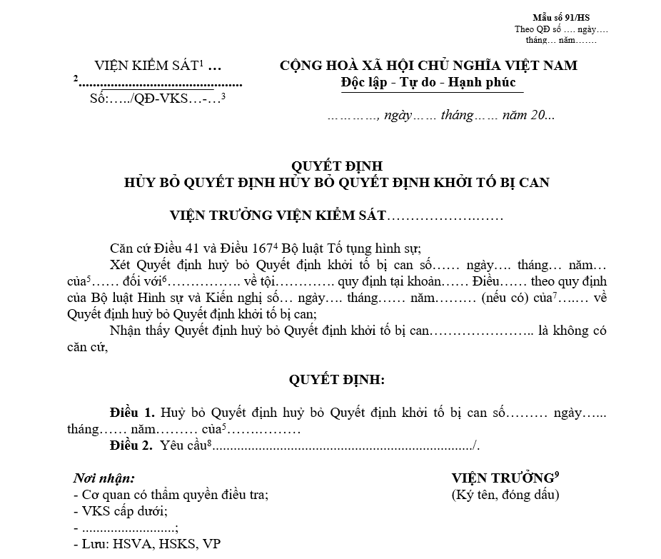 Mẫu quyết định hủy bỏ quyết định hủy bỏ quyết định khởi tố bị can Mẫu quyết định hủy bỏ quyết định hủy bỏ quyết định khởi tố bị can