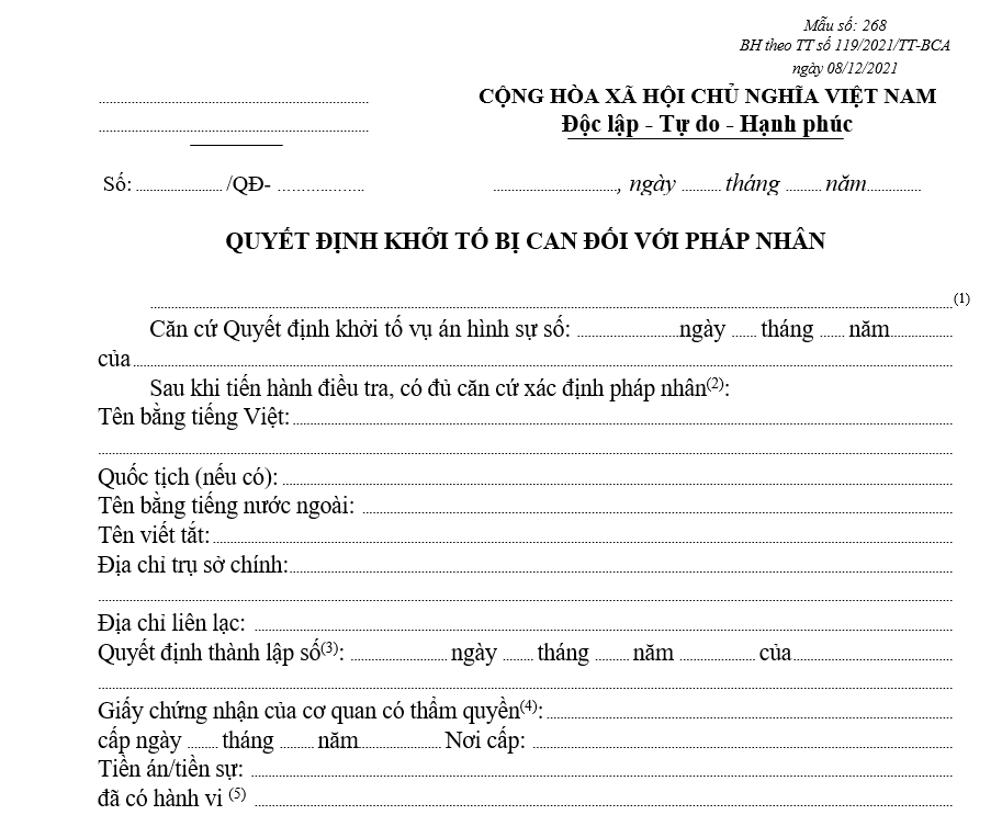 Mẫu quyết định khởi tố bị can đối với pháp nhân Mẫu quyết định khởi tố bị can đối với pháp nhân