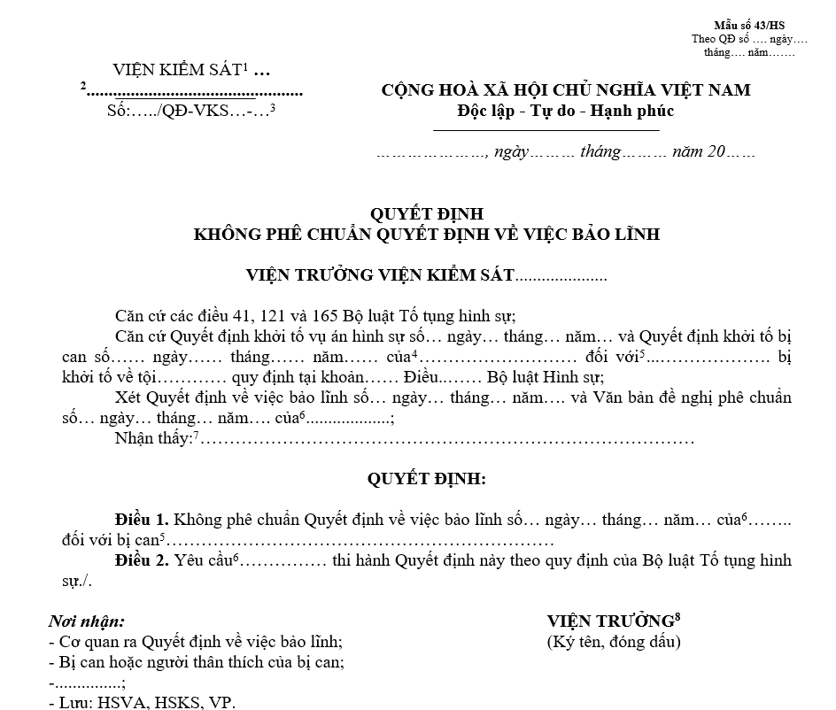Mẫu quyết định không phê chuẩn quyết định về việc bảo lĩnh Mẫu quyết định không phê chuẩn quyết định về việc bảo lĩnh