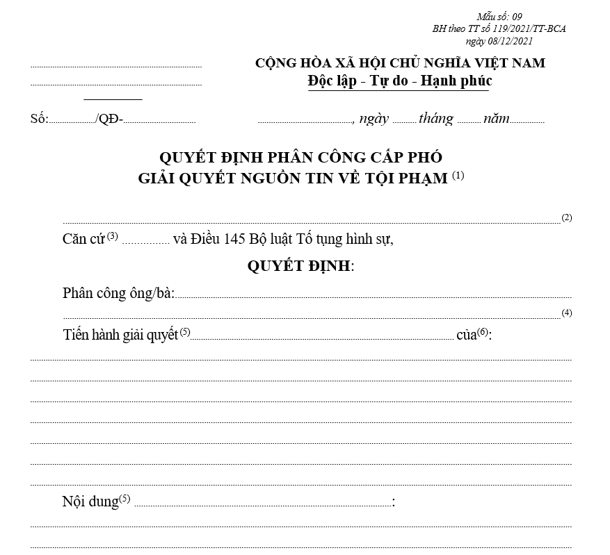 Mẫu quyết định phân công cấp phó giải quyết nguồn tin về tội phạm (Dùng cho cơ quan được giao nhiệm vụ tiến hành một số hoạt động điều tra) Mẫu quyết định phân công cấp phó giải quyết nguồn tin về tội phạm (Dùng cho cơ quan được giao nhiệm vụ tiến hành một số hoạt động điều tra)