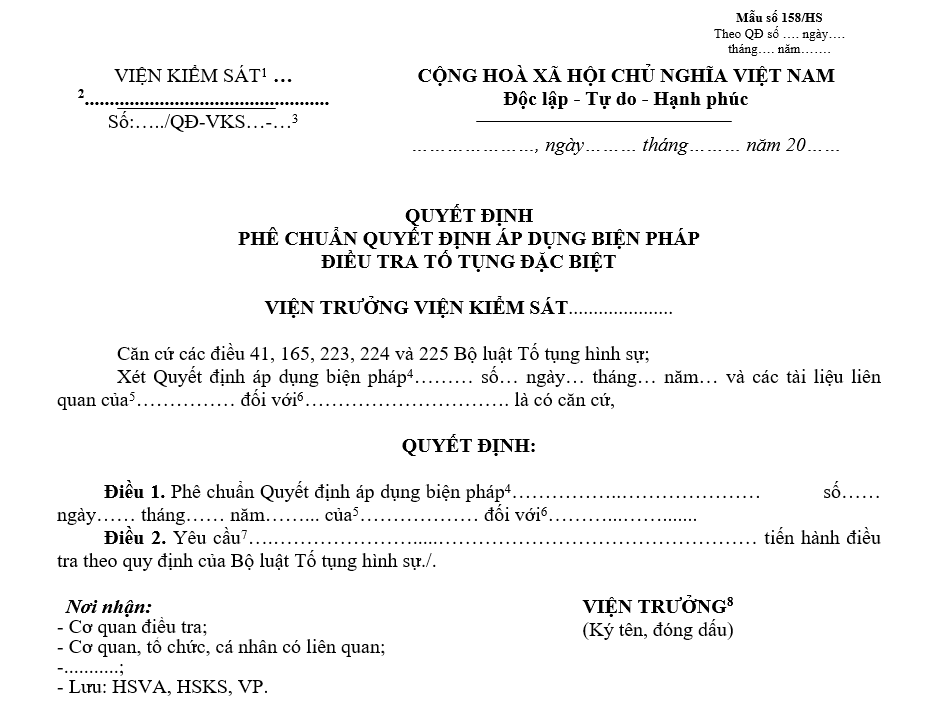 Mẫu quyết định phê chuẩn Quyết định áp dụng biện pháp điều tra tố tụng đặc biệt Mẫu quyết định phê chuẩn Quyết định áp dụng biện pháp điều tra tố tụng đặc biệt