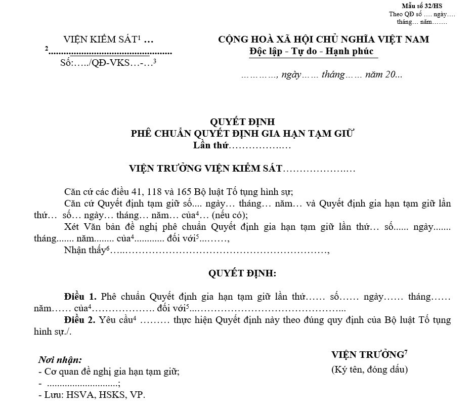 Mẫu quyết định phê chuẩn Quyết định gia hạn tạm giữ Mẫu quyết định phê chuẩn Quyết định gia hạn tạm giữ
