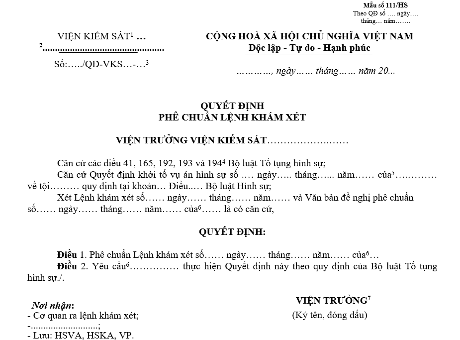 Mẫu quyết định phê chuẩn lệnh khám xét Mẫu quyết định phê chuẩn lệnh khám xét