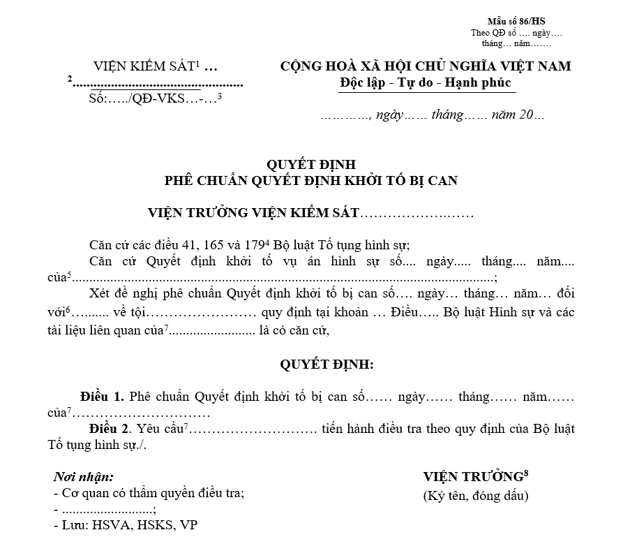 Mẫu quyết định phê chuẩn quyết định khởi tố bị can Mẫu quyết định phê chuẩn quyết định khởi tố bị can