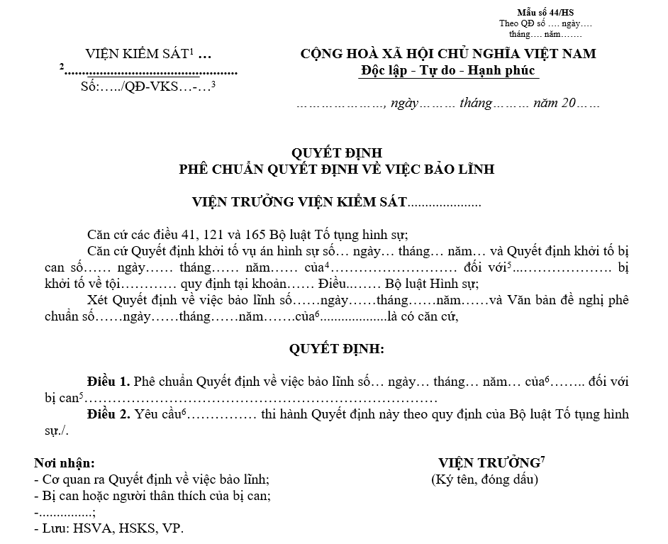 Mẫu quyết định phê chuẩn quyết định về việc bảo lĩnh Mẫu quyết định phê chuẩn quyết định về việc bảo lĩnh