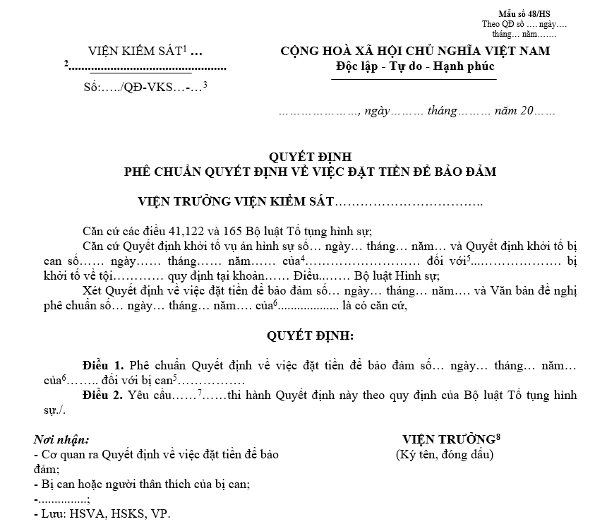 Mẫu quyết định phê chuẩn quyết định về việc đặt tiền để bảo đảm Mẫu quyết định phê chuẩn quyết định về việc đặt tiền để bảo đảm