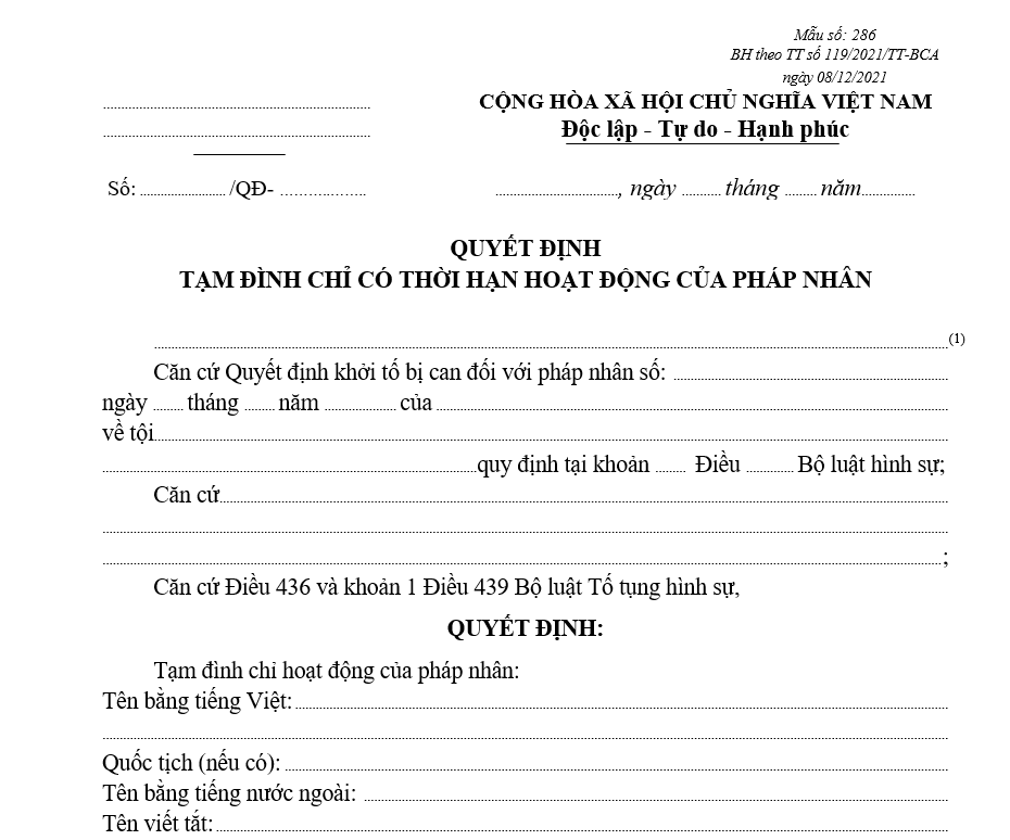 Mẫu quyết định tạm đình chỉ có thời hạn hoạt động của pháp nhân của pháp nhân Mẫu quyết định tạm đình chỉ có thời hạn hoạt động của pháp nhân của pháp nhân