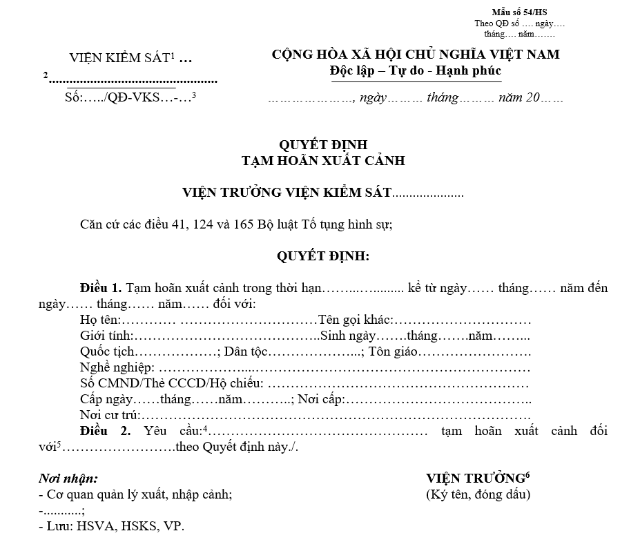 Mẫu quyết định tạm hoãn xuất cảnh Mẫu quyết định tạm hoãn xuất cảnh