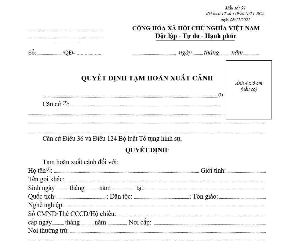 Mẫu quyết định tạm hoãn xuất cảnh Mẫu quyết định tạm hoãn xuất cảnh