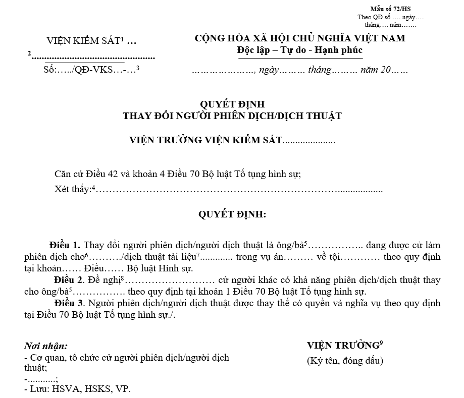 Mẫu quyết định thay đổi người phiên dịch/người dịch thuật Mẫu quyết định thay đổi người phiên dịch/người dịch thuật