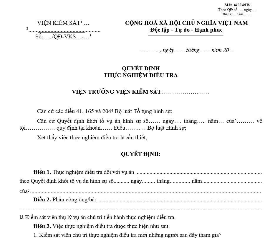 Mẫu quyết định thực nghiệm điều tra Mẫu quyết định thực nghiệm điều tra