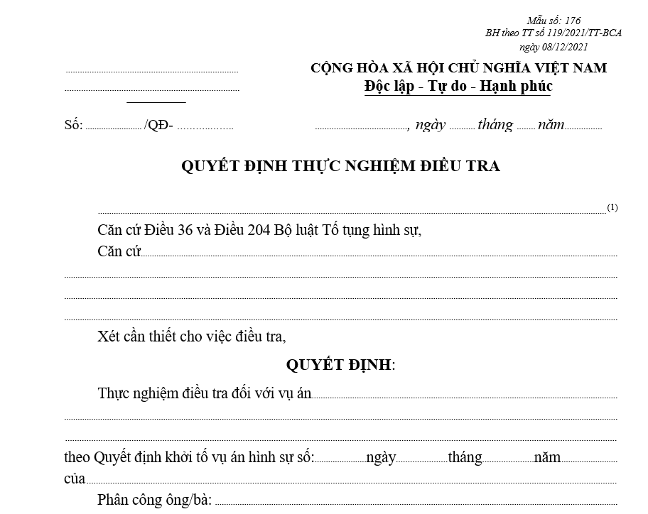 Mẫu quyết định thực nghiệm điều tra Mẫu quyết định thực nghiệm điều tra