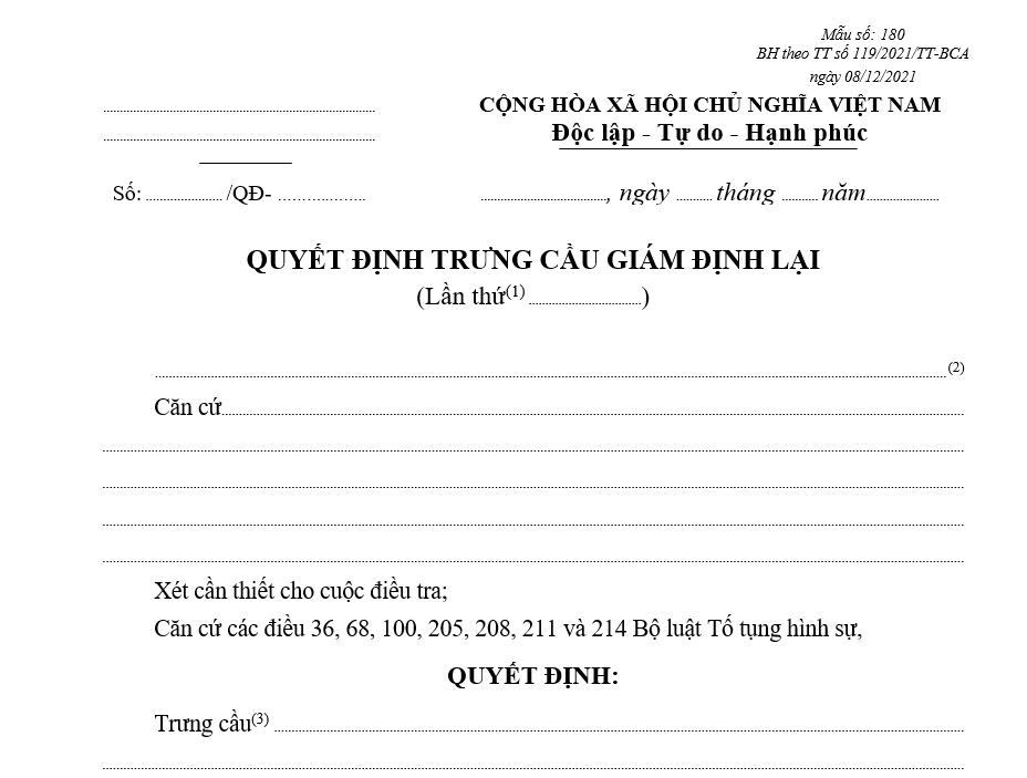 Mẫu quyết định trưng cầu giám định lại Mẫu quyết định trưng cầu giám định lại