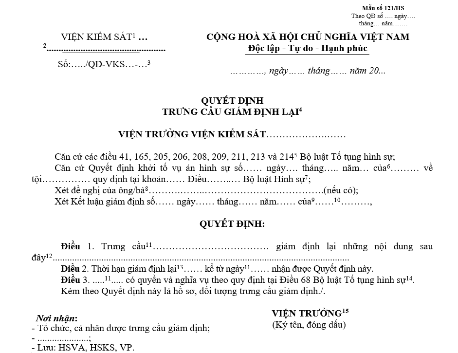 Mẫu quyết định trưng cầu giám định lại Mẫu quyết định trưng cầu giám định lại