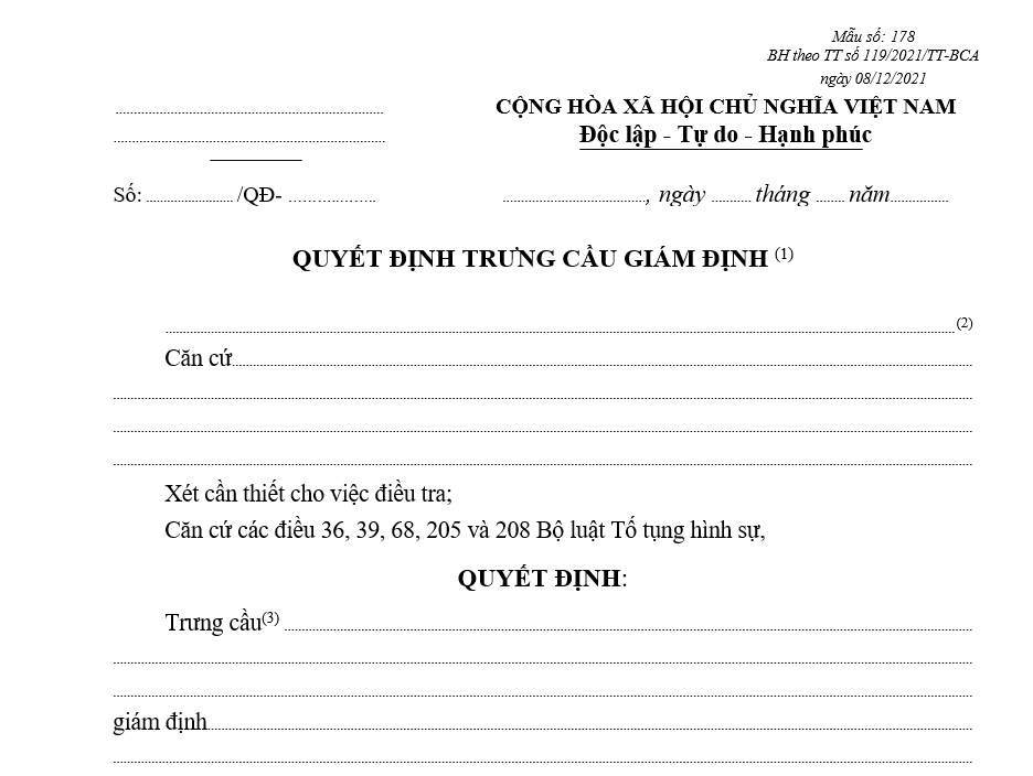 Mẫu quyết định trưng cầu giám định Mẫu quyết định trưng cầu giám định