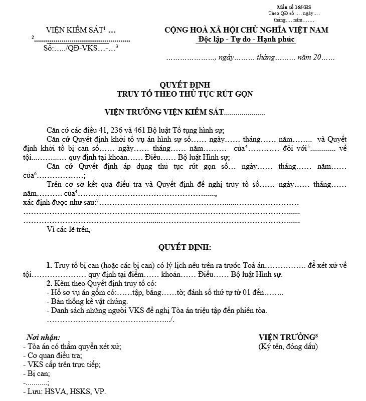 Mẫu quyết định truy tố theo thủ tục rút gọn Mẫu quyết định truy tố theo thủ tục rút gọn