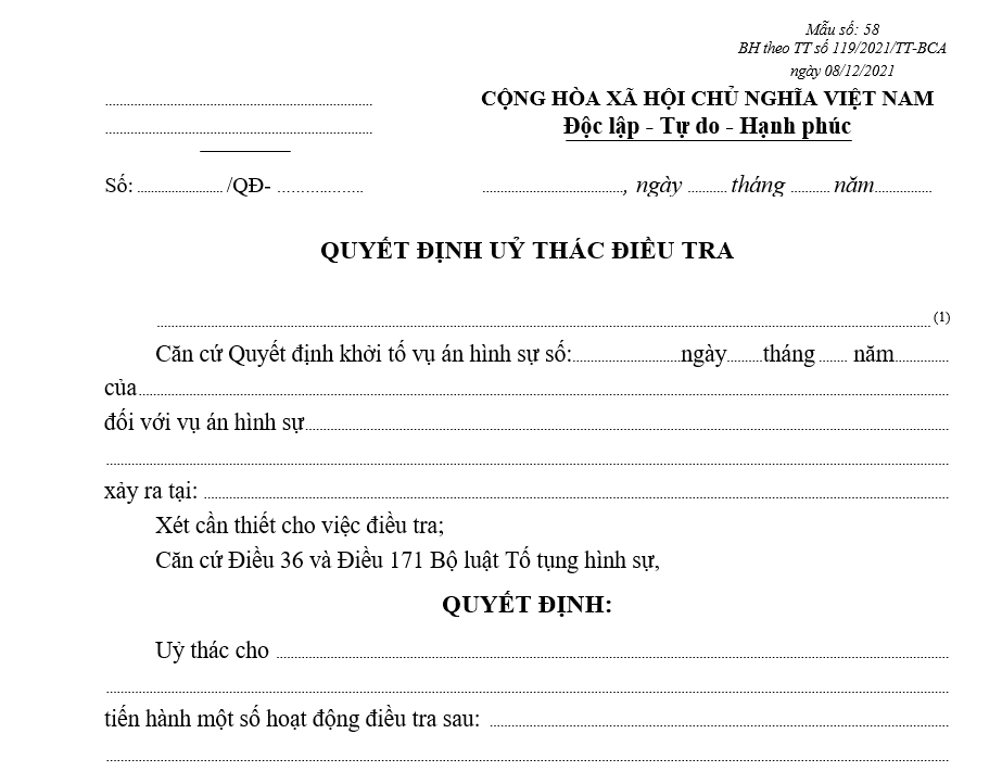 Mẫu quyết định ủy thác điều tra Mẫu quyết định ủy thác điều tra