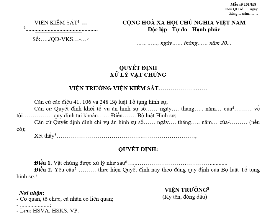 Mẫu quyết định xử lý vật chứng Mẫu quyết định xử lý vật chứng