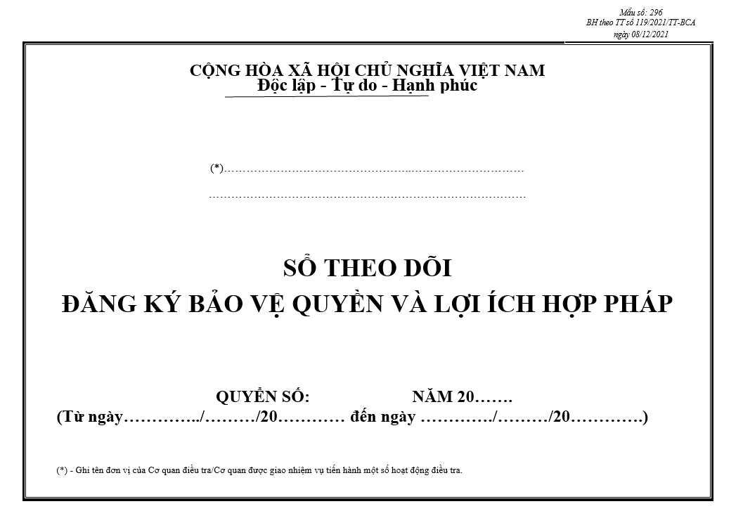 Mẫu sổ theo dõi đăng ký bảo vệ quyền và lợi ích hợp pháp Mẫu sổ theo dõi đăng ký bảo vệ quyền và lợi ích hợp pháp