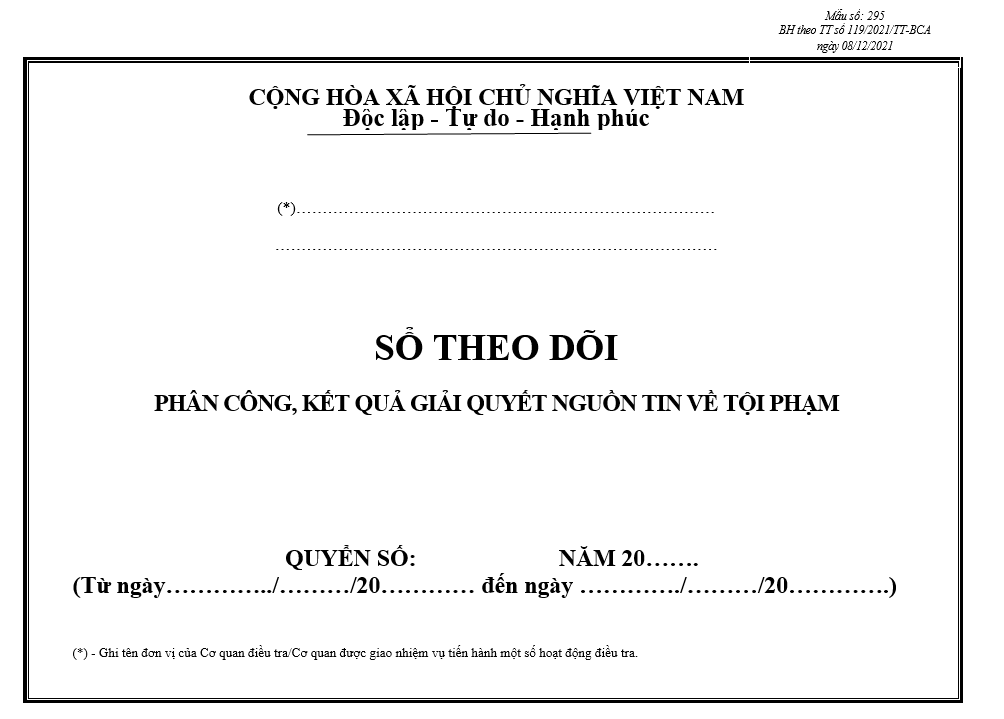 Mẫu sổ theo dõi phân công, kết quả giải quyết nguồn tin về tội phạm Mẫu sổ theo dõi phân công, kết quả giải quyết nguồn tin về tội phạm