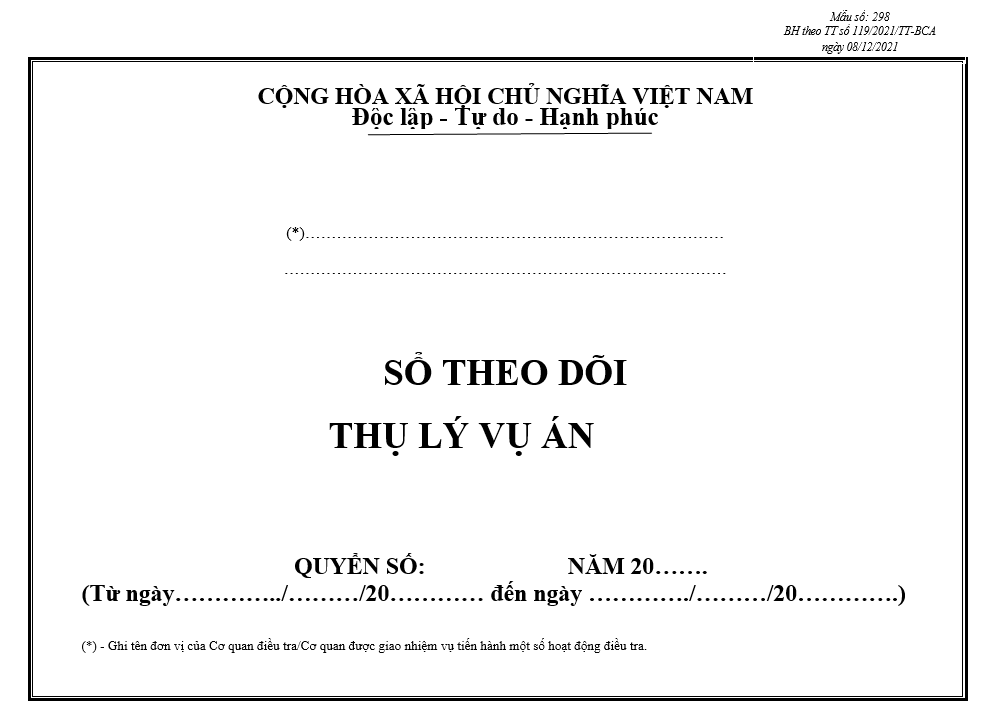Mẫu sổ theo dõi thụ lý vụ án Mẫu sổ theo dõi thụ lý vụ án