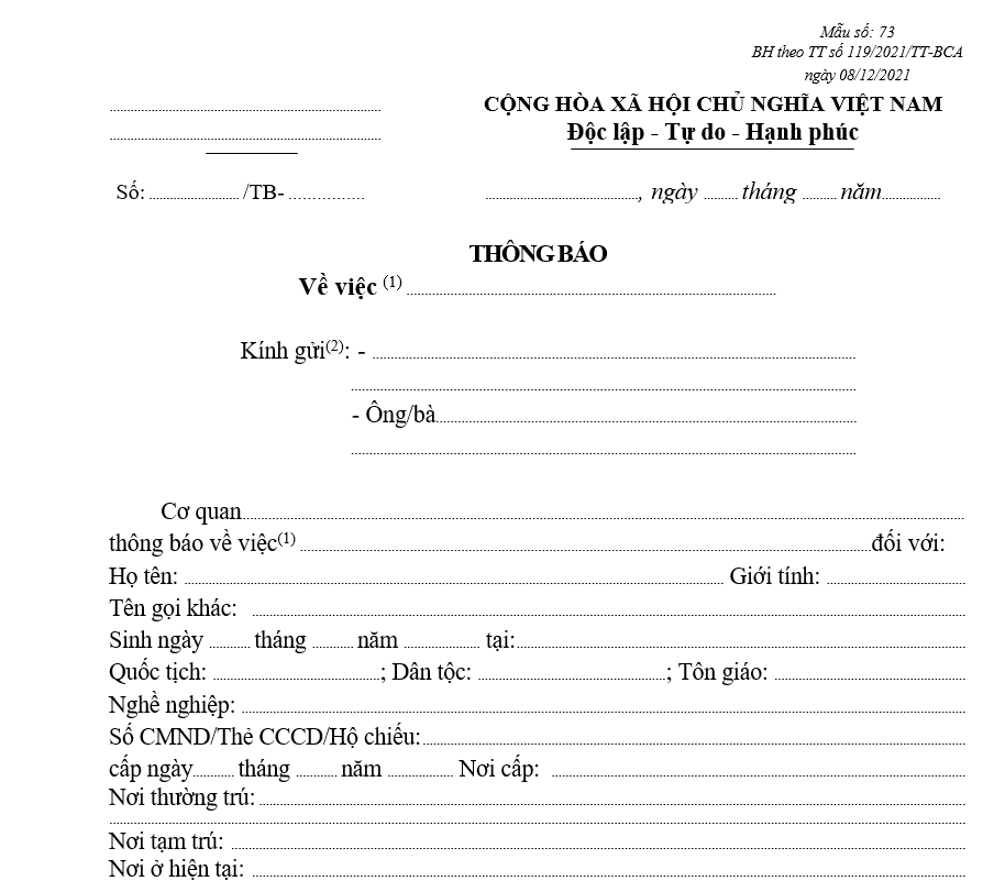 Mẫu thông báo về việc... (giữ người trong trường hợp khẩn cấp; bắt người bị giữ trong trường hợp khẩn cấp; bắt người phạm tội quả tang; bắt người đang bị truy nã) Mẫu thông báo về việc... (giữ người trong trường hợp khẩn cấp; bắt người bị giữ trong trường hợp khẩn cấp; bắt người phạm tội quả tang; bắt người đang bị truy nã)